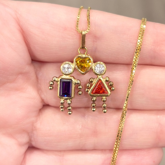 14K Gold Couple Birthstone Pendant: Amethyst, Citrine & Cubic Zirconia - Picture 3 of 11